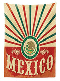 Ambesonne Mexican Tablecloth, Retro Pop Art Style Mexico Calligraphy with Tribal Classic on Grunge Image, Dining Room Kitchen Rectangular Table Cover, 52" X 70", Coral Cream