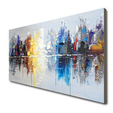 Hand-painted Textured City Oil Painting on Canvas Reflection Abstract Cityscape Wall Art for Decor
