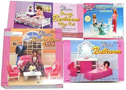 zfinding Dollhouse Furniture Set of 4, Bedroom,Dining Room, Bathroom, Living Room for Barbie Dolls