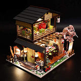 SYW Miniature Dollhouse with Furniture and LED Lights, Japanese Model Kit Wooden Dollhouse, 1:24 Scale Wooden Handmade Building Model Puzzle Toy (Sushi Shop )
