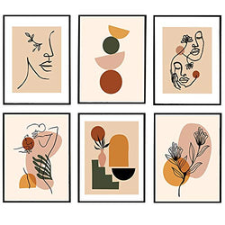 Set of 6 Boho Prints, Woman Line Art, Mid Century Modern Poster, Flower Abstract, Minimalist Wall Décor 8x10 Unframed