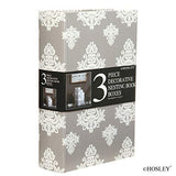 Hosley Storage Memory Book Box Set /3, Gray White Farmhouse Large 12", Med 10" Small 8" High