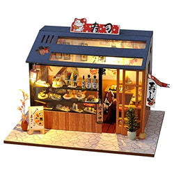 WYD Food and Play Shop Series Dollhouse Kit,Assembled Toy Houses with Funiture Model Kits for Sushi Shop/Ice Cream Shops/ Dessert Shop 3D Creative Birthday New Year DIY Gift Present (Sushi Shop)