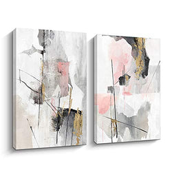 Pigort Abstract Canvas Wall Art, 2 Pieces Hand-Painted Modern Watercolor Artworks with Gold Foil for Living Room Bedroom Bathroom Wall Decor, 16"x24"x2 Pcs