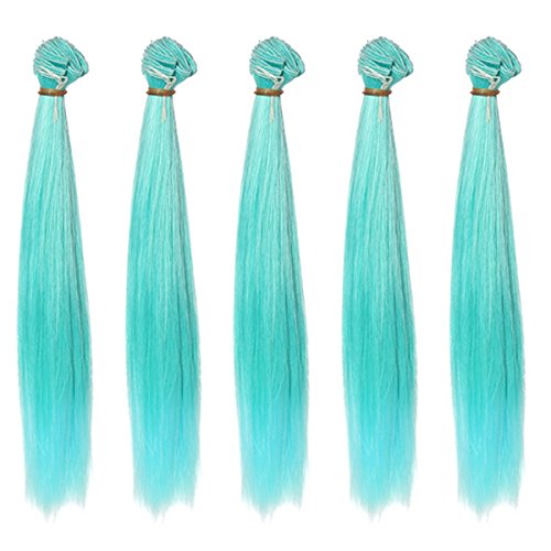 25x100cm Straight Smooth Green Ombre Heat Resistant Doll Hair Weft for Crafting BJD Blythe Pullip Doll's Wig 5pcs/lot