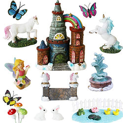 Unicorn Figurines Fairy Garden Accessories - Miniature Unicorn Gift Set Outdoor Garden Decoration – Fairy Figurines Castle Fountain Girl Birthday Gifts (Set of 23)