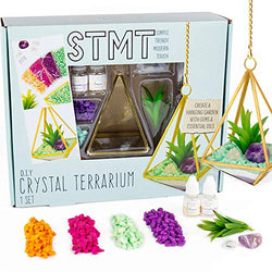 STMT DIY Crystal Terrarium by Horizon Group USA, Make Your Own Hanging Garden. 1 Glass Terrarium, 2 Gemstones, 1 Faux Plant, Colored Sand, Colored Rocks & Essential Oils Included, Multicolor