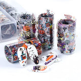 10 Colors Halloween Nail Art Foils Nail Transfer Stickers Supplies Halloween Pumpkin Skull Spider Web Ghost Design Nail Decal Tips Wraps Adhesive Glitters Acrylic DIY Nail Decoration