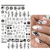 JMEOWIO 12 Sheets Spring Black White Flower Nail Art Stickers Decals Self-Adhesive Pegatinas Uñas Summer Butterfly Leaf Floral Nail Supplies Nail Art Design Decoration Accessories