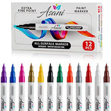 Paint Pens Acrylic Markers Set (12-Color) | For Rock Painting, Glass, Wood, Porcelain, Ceramic, Fabric, Paper, Kindness Rocks, Mugs, Calligraphy and More | Extra Fine Tip | Unique Arts and Crafts