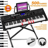 Mustar Keyboard Piano, 61 Lighted Keys, Electric Keyboards for Beginners, Full Size Light Up Keyboards Piano, Built in speakers, Stand, Headphones, Microphone
