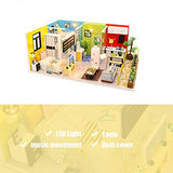 ROOMLIFE DIY Mini Dollhouse Miniature Loft DIY Kits for Adults 1:24 Scale Dollhouse with Kitchen Bedroom DIY Doll House Whole Set Doll Mini House Building Kit with LED Lights Dust Proof