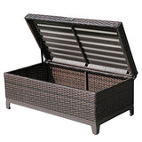 PATIORAMA Outdoor Patio Wicker Storage Deck Box & Garden Bench Deck Box with White Seat Cushion, Espresso Brown,Aluminum Frame