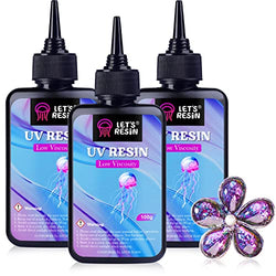 LET'S RESIN UV Resin, 300g Low Viscosity Crystal Clear Thin UV Resin Kit, Quick-Curing & Low Shrinkage Ultraviolet Epoxy Resin for Crafts, Casting, UV Resin Molds