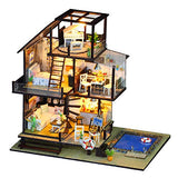 F Fityle DIY Dollhouse Wooden Miniature Furniture Kit Handmade Mini Modern House Room Assembly Building Kit Gifts for Adults Girls w/ LED Light Dustproof Cover - Style 2