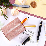 PU Glitter Pen Holder Pencil Cup Rose Gold Shiny for Women Girls, Luxury Makeup Brush Holder Pu Leather Organizer Cup Gift for Desk Office Classroom Home