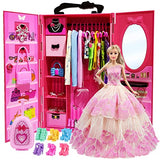 ZITA ELEMENT 11.5 Inch Girl Doll Closet Wardrobe Set 102 Pcs Clothes and Accessories Including Wardrobe Shoes Rack Suitcase Clothes Dresses Swimsuits Shoes Hangers Necklace Bags and Other Accessories