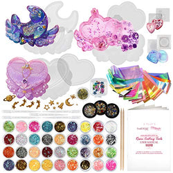 Funshowcase Trinket Box Resin Silicone Mold Set Jewelry Making 86 Kits Glitter Confetti Mermaid Pearl Iridescent Flims Pipettes Droppers Wood Sticks