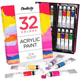 Acrylic Paint Set (32 Colors, 22 ml Tubes, 0.74 oz.) for Canvas, Crafts, Wood Painting - Rich Pigment, Non Fading, Vibrant Non Toxic Paints for Kids, Adults, Beginner & Professional Artists