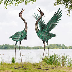Crane Garden Statues Outdoor Metal Heron Yard Art Crane for Garden Sculptures Patio Lawn Ornaments,Set of 2