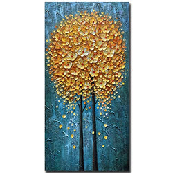 Yotree Paintings, 24x48 Inch Paintings Yellow Flowers Oil Hand Painting 3D Hand-Painted On Canvas Abstract Artwork Art Wood Inside Framed Hanging Wall Decoration Abstract Painting