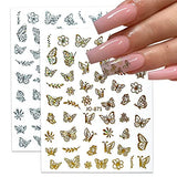 Butterfly Nail Stickers 3D Self-Adhesive Laser Butterfly Nail Decals Holographic Glitter Gold Silver Luxury Butterflies Design Nail Art Supplies for Women Girls Manicure Nail Art Decoration 8 Sheets