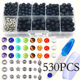 530pcs Lava Beads Stone Rock with Chakra Beads Round Black Lava Volcanic Stone Loose Beads