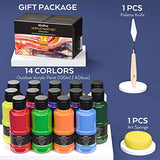 Nicpro 14 Colors Acrylic Paint, Acrylic Paint Set Bulk, 120 ml / 4.06 oz, Rich Pigments, Non-Fading, Non-toxic, Art Painting Supplies for Multi Surface, Hobby Canvas With Color Wheel, Sponge, Knife