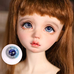 HMANE BJD Dolls Eyes, 16mm Glass Eyeball for BJD Dolls - Bluish White (No Doll)