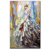 V-inspire Art， 32x48 Inch Modern Abstract Artwork Violin Girl 100% Hand-Painted Oil Paintings on Canvas Wall Art Home Wall Décor Stretched Frame Ready to Hang