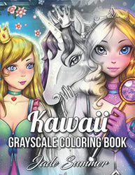 Kawaii Grayscale: An Adult Coloring Book with Beautiful Anime Portraits, Mythical Creatures, and Fantasy Scenes