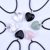 Outus 0.63 Inch Heart Stone Pendants Assorted Color Chakra Beads Crystal Charms with 18 Inch