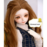 40cm Gentle Pretty BJD Doll 1/4 Ball Jointed SD Doll with Brown Wig + Handpainted Makeup + Full Set Clothes + Shoes, Best Gift for Doll Lovers