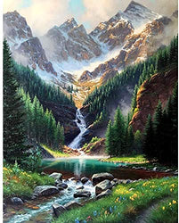DIY 5D Diamond Painting Kit for Adult, 5D Painting Dots Kits Landscape, DIY Round Diamond Rhinestone Painting Kits Pictures Arts Craft for Home Wall Decor Gift, Mountain Waterfall - 12 X 16 inch