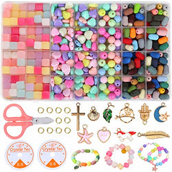 DIYTIME Beads for Bracelets Making,Jewelry Beading Supplies and Charms Kit, Pastel Beads Round Beads Pendant Charms and Elastic Strings for Jewelry Making Bracelets Necklace Art & Craft
