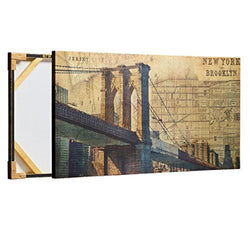 Decor MI Vintage Brooklyn Bridge Wall Art Poster New York City Decor Painting Wall Decorations NYC Giclee Print on Canvas for Offic Living Room Stretched and Framed Ready to Hang 24"x47"60x120 cm