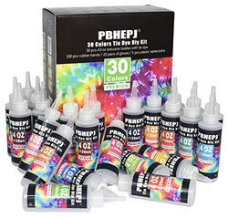 30 Colors Tie Dye DIY Kit，Textile Manual Dyeing Projects，One Step Fabric Dye kit(30 X120ml Squeeze Bottles)
