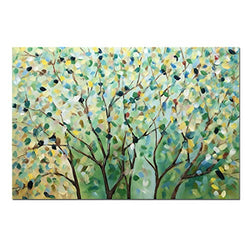 Tiancheng Art 24x36 inch 100% Hand-Painted Oil Painting Green Tree Wall Art Pieces Framed Canvas Paintings Contemporary Artwork Ready to Hang for Home Decoration Kitchen Office Wall Decor
