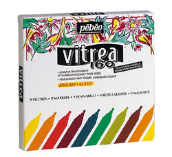 Pebeo 118100 Vitrea 160 Assorted Glossy Markers, 9-Pack