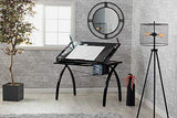 Futura Crafting, Drafting, Drawing Table with Adjustable Top, Black and Black Glass