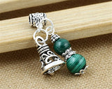 Luoyi 1pc Natural Malachite Gourd Pendant, Sterling Silver Bell Dangle Bead Fit DIY Jewelry (G006Z)