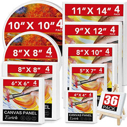 ESRICH Canvases for Painting 36Pack/9Size,Square Canvas with 4*4",6*6",8*8",Rectangle Canvas with 5*7", 8*10", 9*12", 11*14",Round Canvas with 8*8",10*10",Painting Canvas for Oil & Acrylic Paint