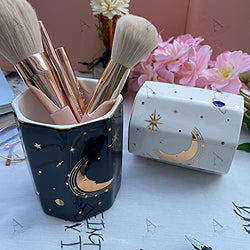 Pencil Holder Pen for Girls, Stand Desk Marble Pattern Cup Kids Durable Ceramic Organizer Makeup Brush Ideal Gift Daily Use in Office, Classroom, Home (2 pack), Black and white