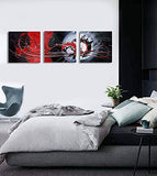 Large Hand-Made Abstract Wall Art for Living Room Bedroom Decoration, Modern Red and Black Knife Palette Oil Painting on Canvas for Home décor, Framed Ready to Hang 16x16 Inch 3 Pieces Set…