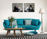 Fokenzary Hand Painted Oil Painting on Canvas Listening Music Pop Gorilla Couple Lover Wall Decor Framed Ready to Hang