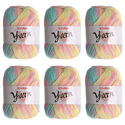 BCMRUN Soft Yarns 6 * 50g 300g 3-ply Milk Baby Cotton Perfect for Any Knitting and Crochet Mini Project for Craft, Hats, Gloves (Color: Warm Candy)