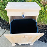 Tilt Out Wooden Trash Bin/Wood Garbage Can/Pull Open Cabinet with Drawer/Hideaway/Unfinished Pine / 10 Gallon/Amish Handcrafted/Made in USA