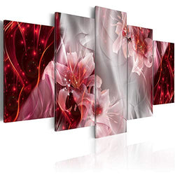 5 Piece Abstract Wall Art Large Pink Lily Flower Canvas Print Painting for Decor