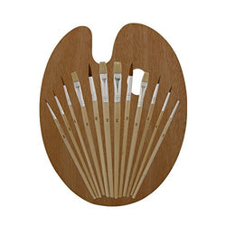 US Art Supply 12 Piece Brush Set with 9 x 12 inch Wood Palette