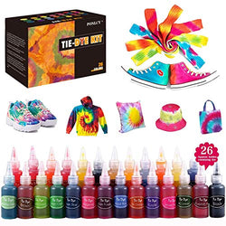 PONLCY Tie Dye Kit for Kids & Adults, 26 Pack Fabric Dye, Permanent Tie Dye Powder Set with Rubber Bands, Gloves, Funnel, Apron and Tablecloths